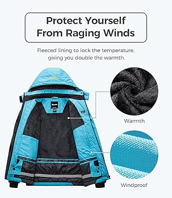 wantdo Women's Mountain Waterproof Ski Jacket Windproof Rain Jacket Winter Warm Hooded Coat