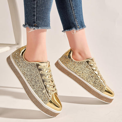 UUBARIS Women's Glitter Tennis Sneakers Neon Dressy Sparkly Sneakers Rhinestone Bling Wedding Bridal Shoes Shiny Sequin Shoes.