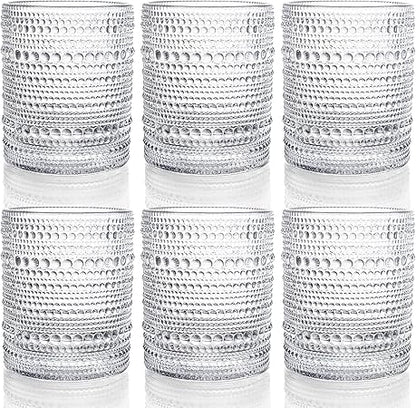 ZOOFOX Set of 6 Romantic Water Glasses, 12 oz Hobnail Glasses Tumbler, Clear Embossed Vintage Glassware Set for Beer, Cocktail, Soda, Beverages