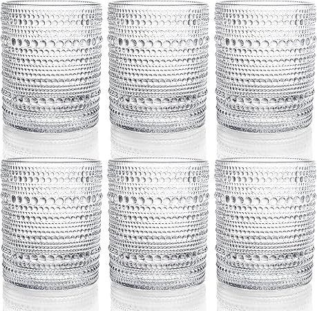 ZOOFOX Set of 6 Romantic Water Glasses, 12 oz Hobnail Glasses Tumbler, Clear Embossed Vintage Glassware Set for Beer, Cocktail, Soda, Beverages