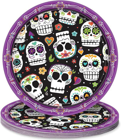 Amscan Bold & Festive Multicolor Sugar Skull Soiree Plates - 6.75" (Pack of 8) - Vibrant Design - Ideal for Festive Occasions & Celebrations
