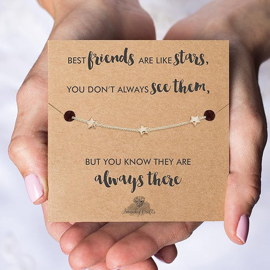 Best Friend birthday gifts for women - friend gifts for women unique, birthday gifts for best friend bracelet, birthday gift for best friend bracelets - golden star bracelet with birthday card