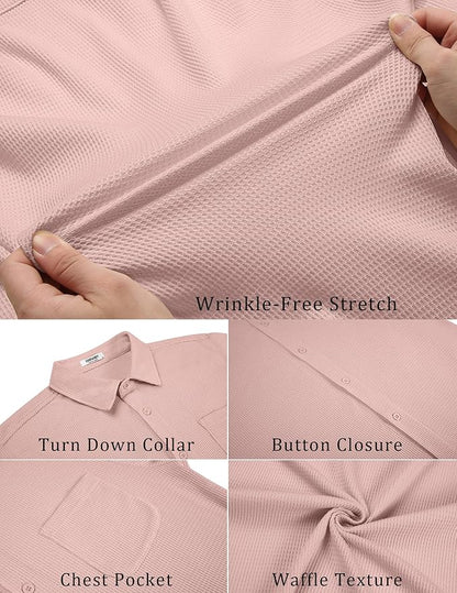 COOFANDY Men's Knit Button Down Shirts Casual Short Sleeve Polo Shirt Summer Beach Shirts with Pocket