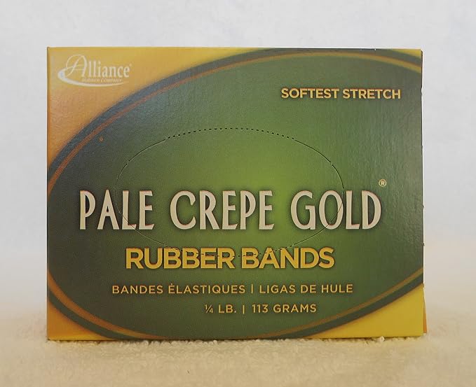 Alliance Rubber 20189 Pale Crepe Gold Rubber Bands Size #18, 1/4 lb Box Contains Approx. 551 Bands (3" x 1/16", Golden Crepe)