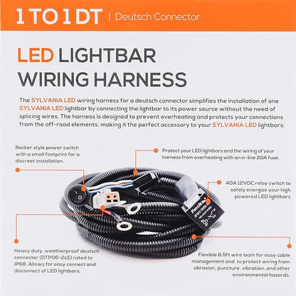SYLVANIA - LED Light Bar Wiring Harness Kit - Weatherproof Deutsch Connector, 12V On Off Switch Power Relay Blade Fuse Off Road Lights LED Work Light, Spot Flood Combo, Single Lightbar (1PC)