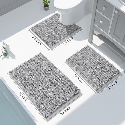 Yimobra Bathroom Rugs Non Slip Washable 24x17 Inch - Ultra Soft Absorbent Chenille Bath Mat, Quick Dry Shaggy Floor Carpet for Tub Shower, Gray Home Decor Accessories