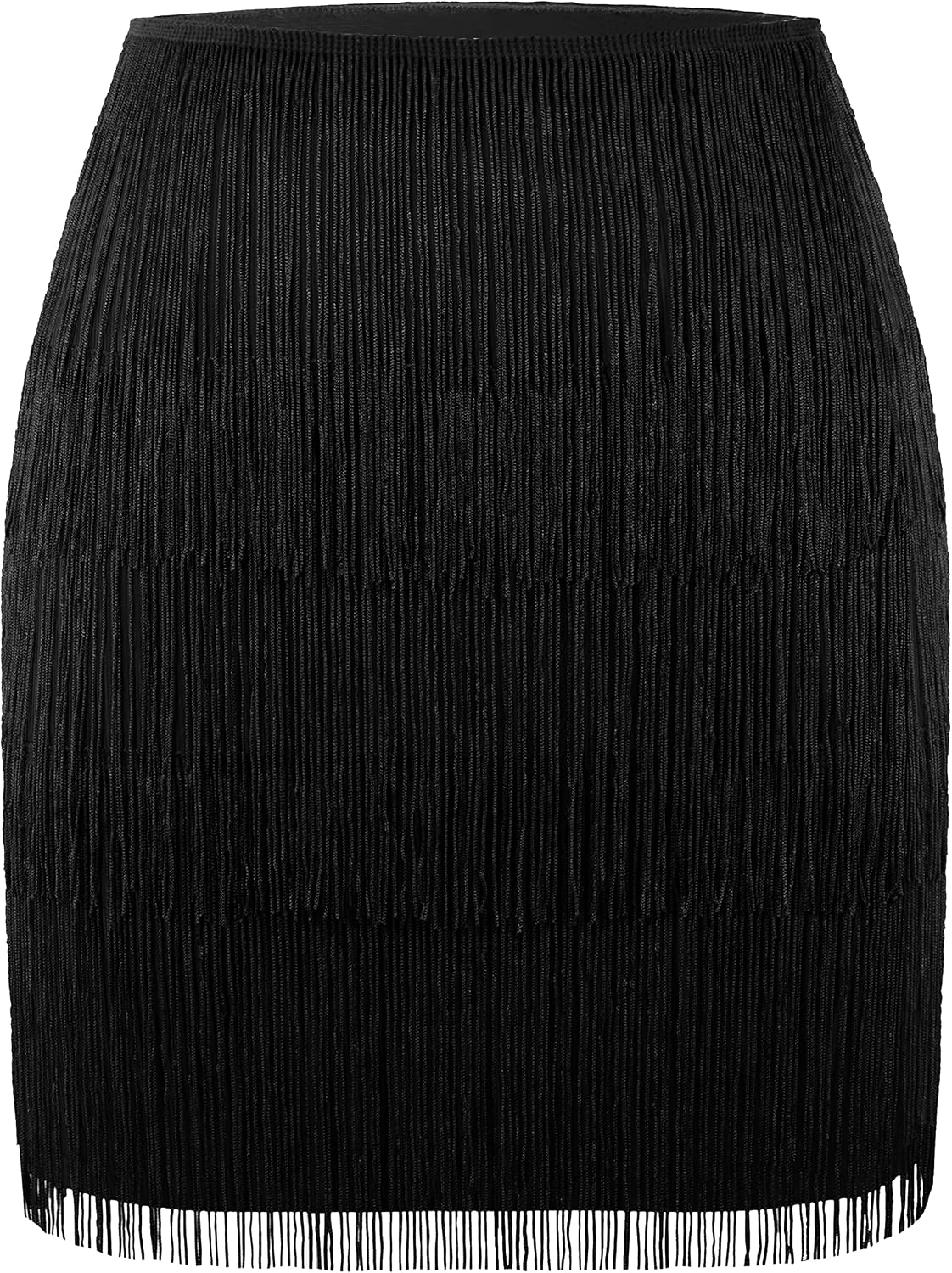 MANER Women’s Fringe Skirt Stretchy Sparkly Bodycon Tassel Trim Mini Skirt l.