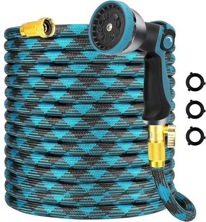 Garden Hose 50 FT NON-EXPANDABLE Water Hose Flexible Garden Hose  Ultra Lightweight Hose with 10-Pattern Garden Hose Nozzle High-Strength Special Cloth Cover with 34" Brass fitting for Garden
