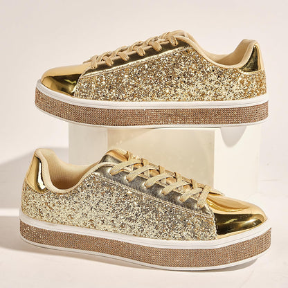 UUBARIS Women's Glitter Tennis Sneakers Neon Dressy Sparkly Sneakers Rhinestone Bling Wedding Bridal Shoes Shiny Sequin Shoes.