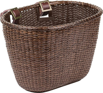 Retrospec Cane Woven Oval Dreamcatcher Basket with Authentic Leather Straps & Brass Buckles