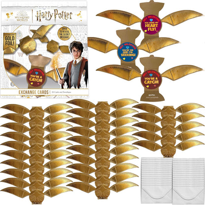 Make your child's Valentine's Day party magical with this 28-card pack featuring shiny gold foil Snitch cards and fun greetings!