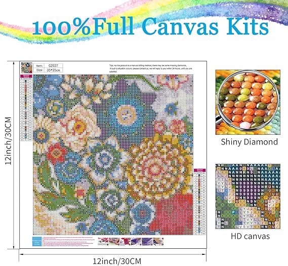 Hlison Diamond Painting Kits for Adults, 5D Mandala Diamond Art Kits for Adults Beginner, DIY Flowers Rhinestone Diamond Painting for Home Wall Decor - 12x16 Inch