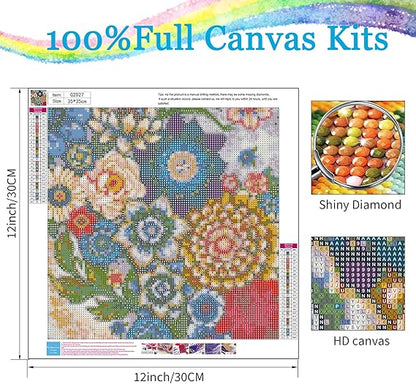 Hlison Diamond Painting Kits for Adults, 5D Mandala Diamond Art Kits for Adults Beginner, DIY Flowers Rhinestone Diamond Painting for Home Wall Decor - 12x16 Inch
