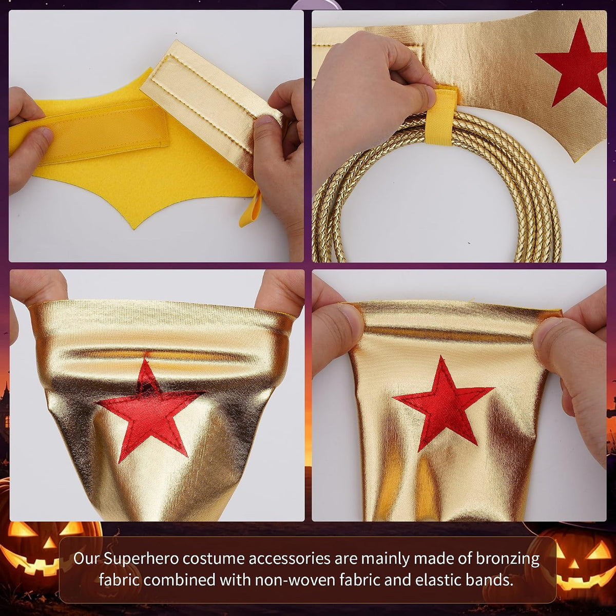 Halloween Woman of Wonder Costume Accessories Cosplay Set: Gold Tiara, Belt, wrist bands, 3 Meters Lasso