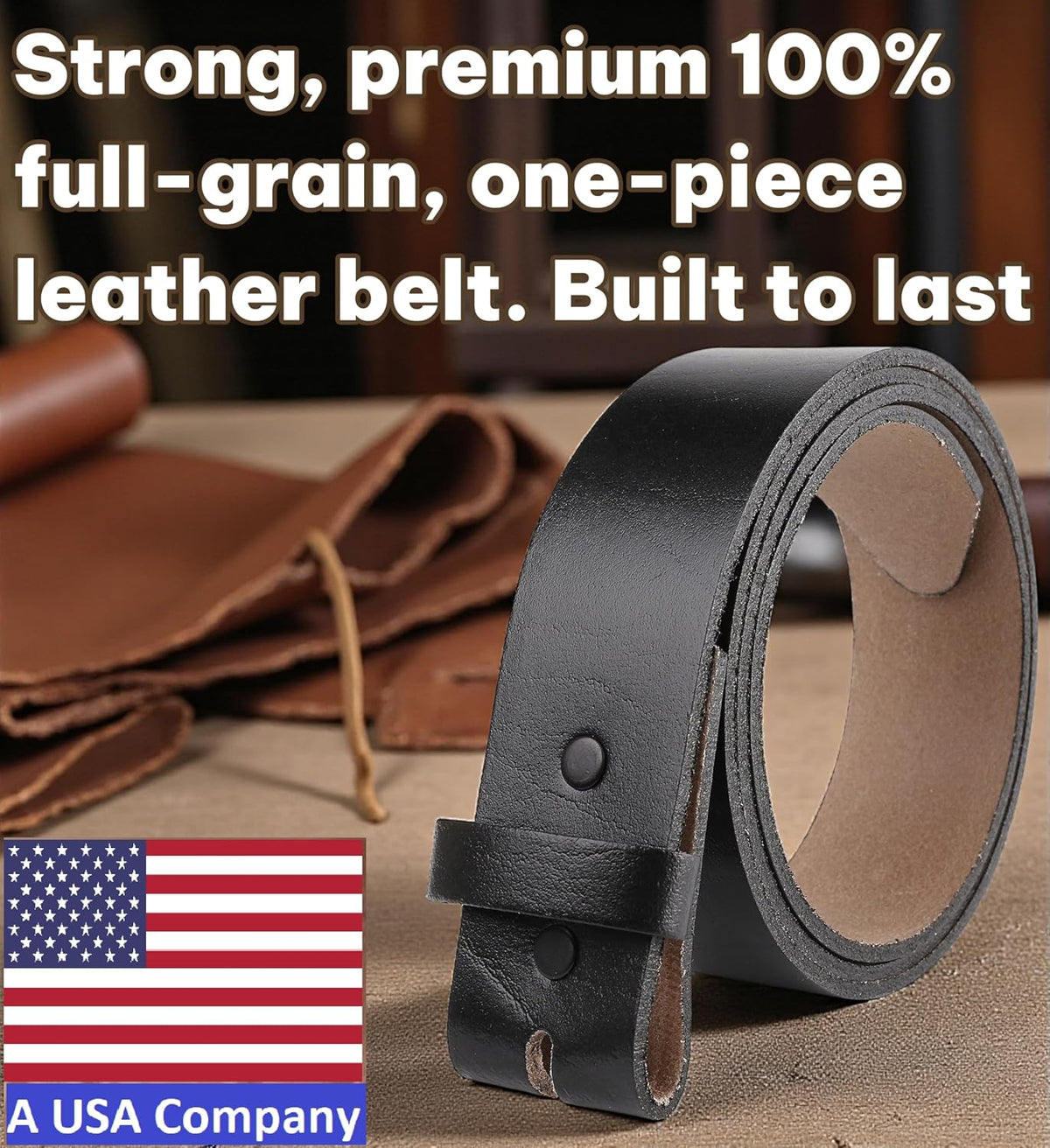 F&L CLASSIC Belt for buckle men Snap on Strap Full Grain One Piece Leather no buckle,1 1/2" Wide, USA 38 (Fits Waist 36"-37")
