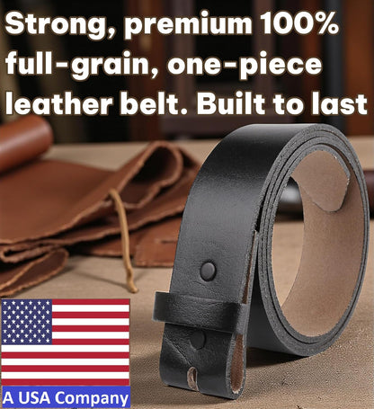 F&L CLASSIC Belt for buckle men Snap on Strap Full Grain One Piece Leather no buckle,1 1/2" Wide, USA 38 (Fits Waist 36"-37")