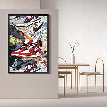 WOOTONG Sneaker poster Hypebeast, Sneaker Wall Art Decoration,AJ Shoe Poster Art Sports themed Wall Art Boy Room, Sneaker Air Sneaker Shoebox Collection (Black Frame, 12" x 16")