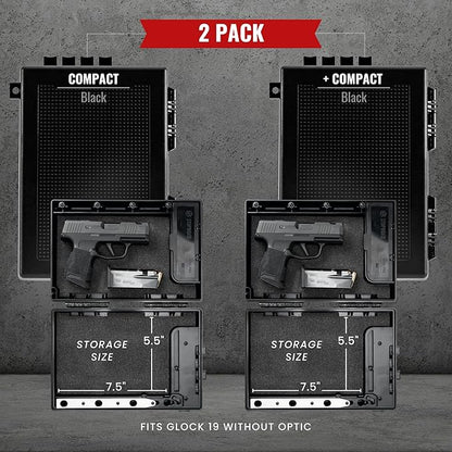 STOPBOX PRO Gun Safe Alternative for Handgun Storage, Instant Access Portable Gun Case, TSA Compliant Gun Lock Box for Car or Travel Safe Box, Quick Access Handgun  Black - 2PK (Compact Only)