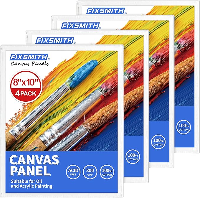 FIXSMITH Canvas Boards for Painting 8x10 Inch, Super Value 4 Pack Paint Canvases, White Blank Canvas Panels, 100 Cotton Primed, Painting Art Supplies
