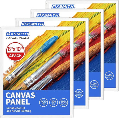 FIXSMITH Canvas Boards for Painting 8x10 Inch, Super Value 4 Pack Paint Canvases, White Blank Canvas Panels, 100 Cotton Primed, Painting Art Supplies