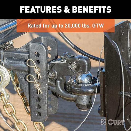 CURT 45908 Adjustable Pintle Hitch Combination, 2-12-Inch Receiver, 6-Inch Drop, 2-516-Inch Ball, 20,000 lbs