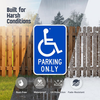 Basics Handicap Parking Sign | 12" x 18" Engineer Grade Reflective 120 mil ACM, Reserved Parking Signs for Handicapped Only, Made in USA