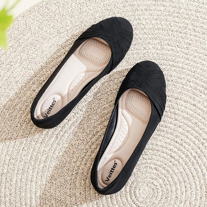 Bow Black Veittes Women's Wide Width Dress Round Toe Ballet Flats | Wide Flats for Women Slip On Comfortable Casual Office Business Work