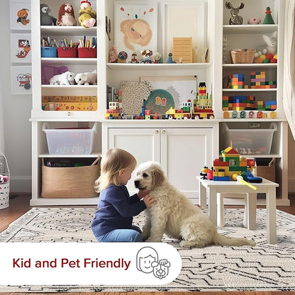 nuLOOM 5' x 8' Indoor Performance Area Rug, Stain-Resistnat, Pet and Kid Friendly, Durable, High-Traffic, Noa ivory and black
