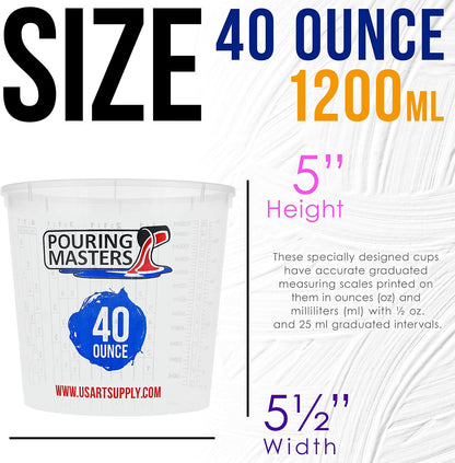 Pouring Masters 40 oz Graduated Plastic Mixing Cups, Box of 10