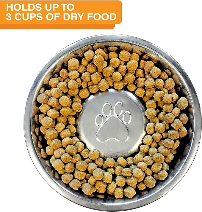Neater Pet Brands Stainless Steel Slow Feed Dog Bowl for Fast Eating Large Breed, Metal Slow Feeder Dog Bowl Fits in Large Neater Feeders, for Puppy or Dogs (40 lbs), 3 Cup Food Capacity