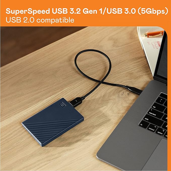 WD 5TB My Passport for Mac, Navy, Portable External Hard Drive with backup software and password protection, USB 3.1USB 3.0 compatible - WDBA2F0050BBL-WESN