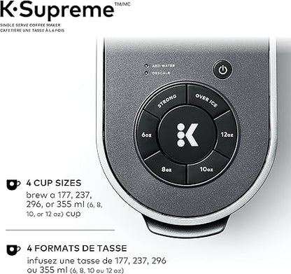 Keurig K-Supreme Coffee Maker, Single Serve K-Cup Pod Coffee Brewer Machine, With MultiStream Technology, 66 Oz Dual-Position Reservoir, and Customizable Settings, Gray