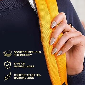 KISS imPRESS No Glue Mani Press On Nails, Design, 'Rain Check', Blue, Short Size, Squoval Shape, Includes 30 Nails, Prep Pad, Instructions Sheet, 1 Manicure Stick, 1 Mini File