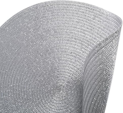 DII Woven Placemats Collection Metallic Round Placemat Set, 15", Platinum Silver, 4 Piece