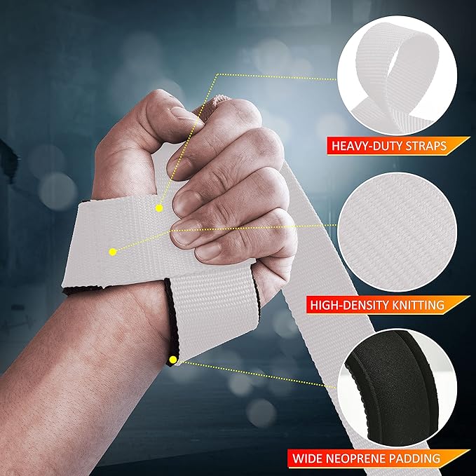 ihuan Wrist Straps for Weight Lifting - Lifting Straps for Weightlifting  Gym Wrist Wraps with Extra Hand Grips Support for Strength Training  Bodybuilding  Deadlifting