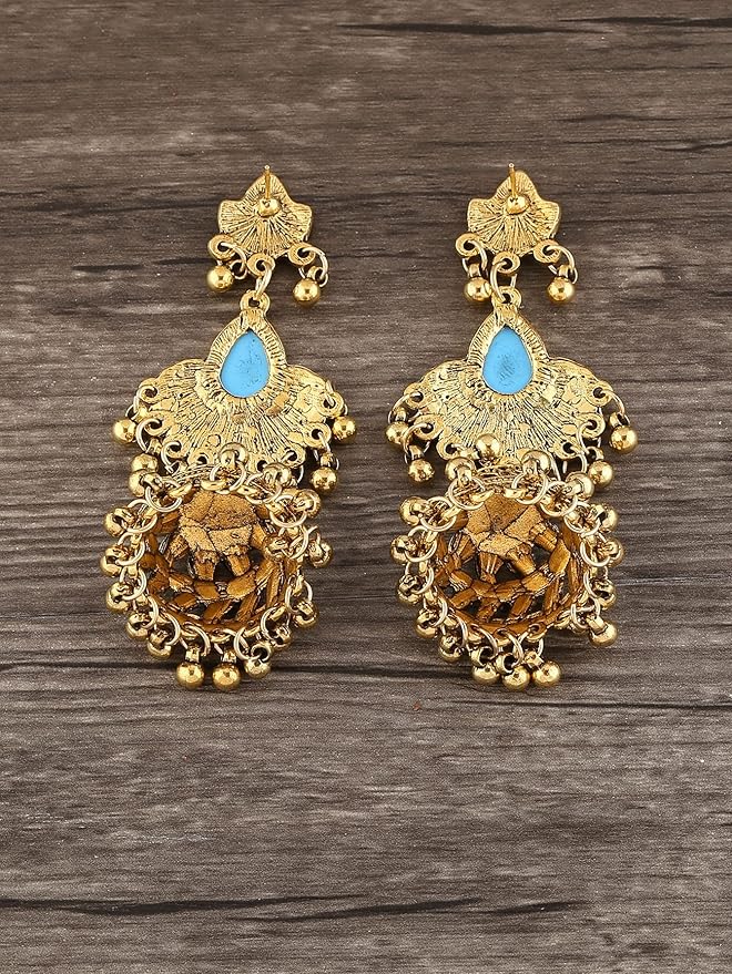 ABZEKH Earrings for Women- Bell  Engraved Jhumka Earrings Birthday Valentine's Day (Color : Gold)
