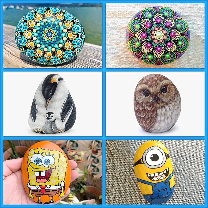 ROCART 6 Extra Large 4-5" Flat Rocks for Painting, Smooth River Rocks Painting Supplies for Kindness Stones, Arts and Crafts, Decoration