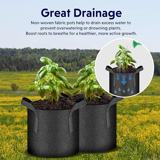 iPower 24-Pack 10 Gallon Grow Bags Heavy Duty Thickened Aeration Nonwoven Fabric Pots with Nylon Handles and 24 Labels, for Planting Vegetables, Fruits, Flowers, Black