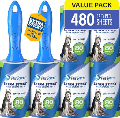 PetLovers Lint Rollers for Pet Hair Extra Sticky 6 Pack - Lint Remover for Clothes