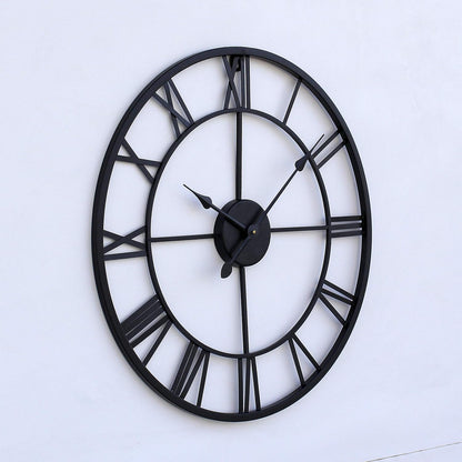 24 Inch Metal Wall Clock for Living Room Bedroom Decor | Cut Out Roman Numeral Medium Wall Clocks | Hand Crafted Analog Watches Home Office Farm House (Black
