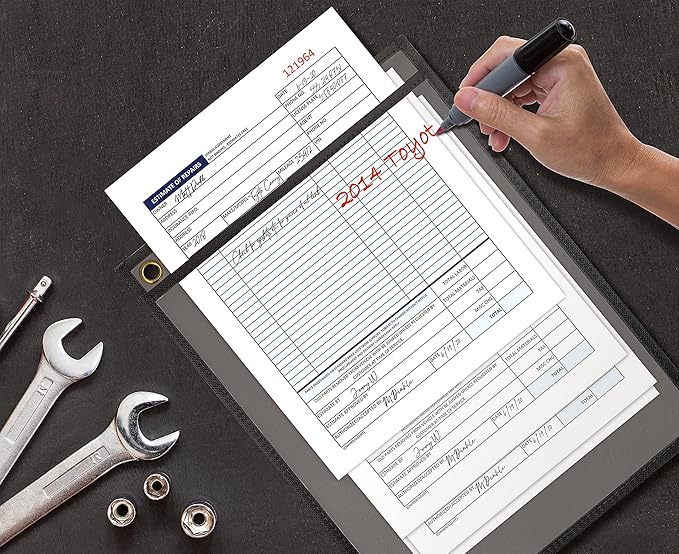 Better Office Products Shop Ticket Holders, 9 x 12 Inches, Both Sides Clear, Stitched Black Edge Trim, 25 Pack