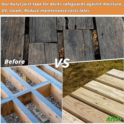 2 Rolls Butyl Joist Tape for decking, 6 Inch x 50 Feet Weatherproof Butyl Sealant Deck Tape Joist-Beam Deck Joist Tape Bulk for Wood Joists Decks Beams Roof