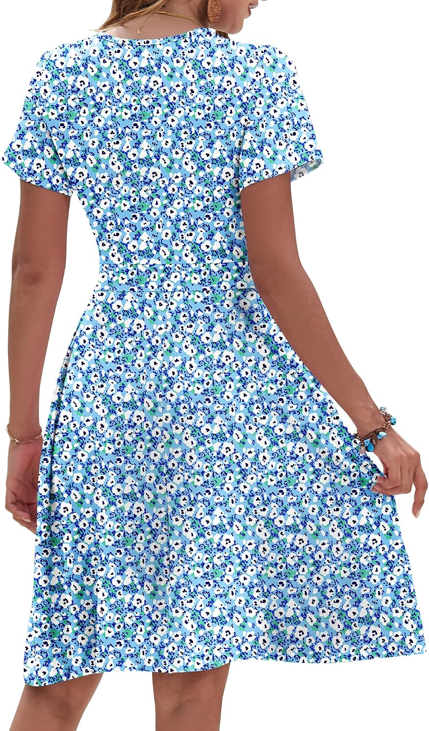 AUSELILY Womens Summer Dresses 2026 Short Sleeve V Neck Floral Sundress with Pockets .