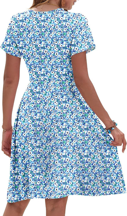 AUSELILY Womens Summer Dresses 2026 Short Sleeve V Neck Floral Sundress with Pockets .