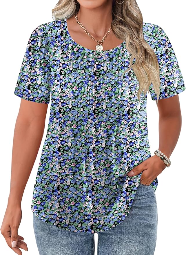 IN'VOLAND Womens Plus Size Tops Tunic Short Sleeve Crew Neck Shirts Casual Summer Blouse 1X-5X