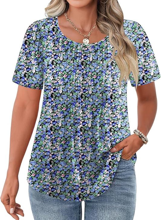 IN'VOLAND Womens Plus Size Tops Tunic Short Sleeve Crew Neck Shirts Casual Summer Blouse 1X-5X