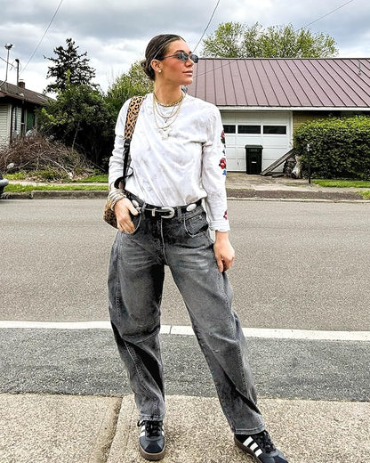 GRAPENT Barrel Jeans for Women Trendy High Waisted Wide Leg Baggy Cropped Relax Fit Stretch Denim Trouser Ankle Pants