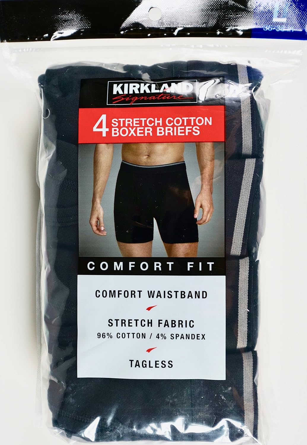 3XL Kirkland Signature 4 Stretch Cotton Boxer Briefs Comfort Fit, Black/Gray, Large