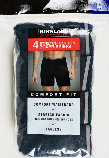 3XL Kirkland Signature 4 Stretch Cotton Boxer Briefs Comfort Fit, Black/Gray, Large