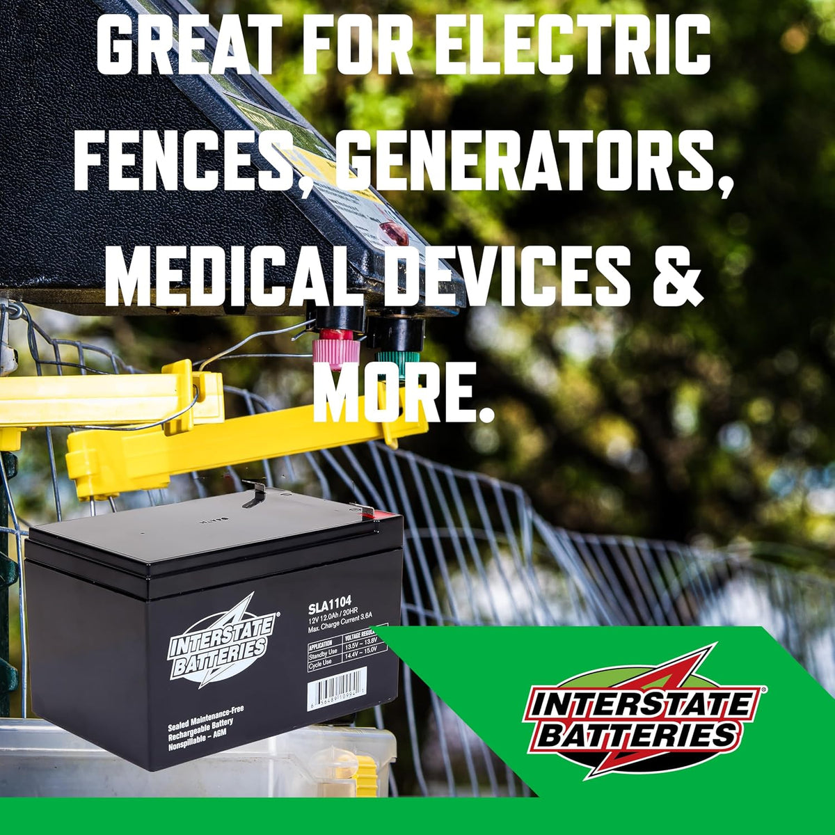 Interstate Batteries 12V 12Ah Battery (F2 Terminal) SLA AGM VRLA Rechargeable Replacement for Electric Fences, Generators, Medical Devices, Universal Power (SLA1104)